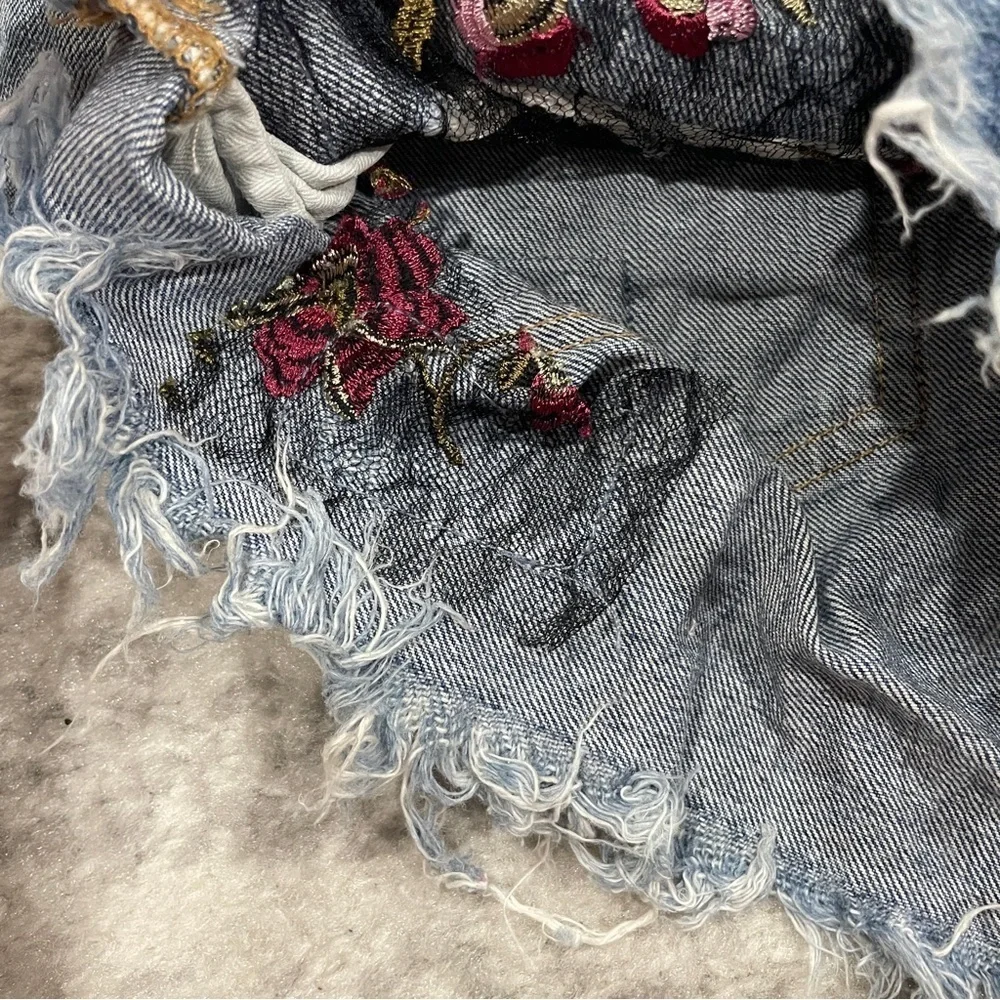 Free People Floral Lace Button Fly Jean Shorts